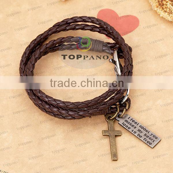 New charming and unique design jewelry fashion leather bracelet genuine metal charm leather bracelet