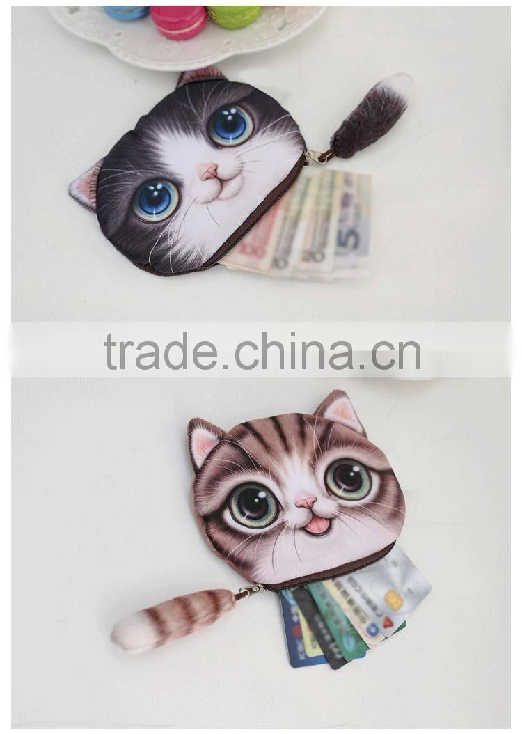 Wholesale Coin Purses 3D Printing Cute Cat Wallets Small Zipper Change Cion Purses for Girl
