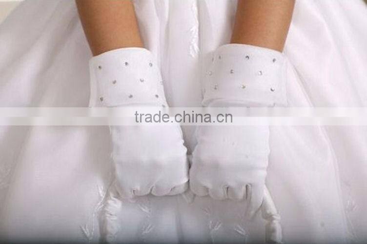 Short Tulle Cheap Kids Size White Satin Gloves