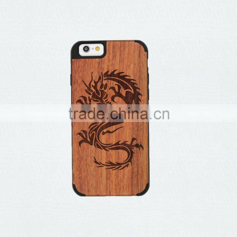 For iphone 6 wholesale cell phone case wood + pc with laser engrave dragon and fox