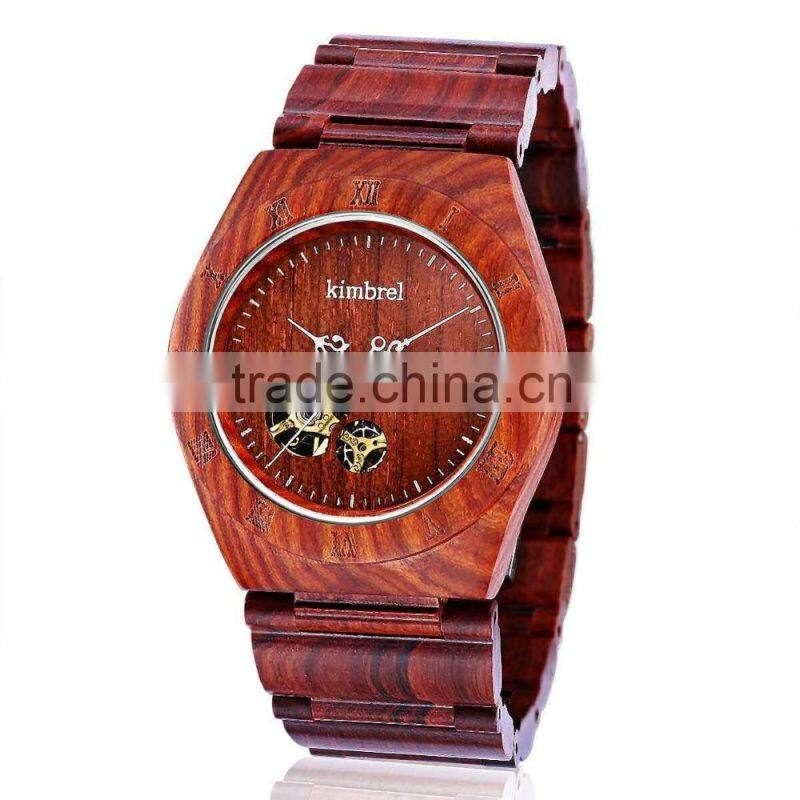 2016 newest Hollow design Macassar Ebony hollow mechanical watches/Wood wacth/Metallic Wood watch for men and wemen