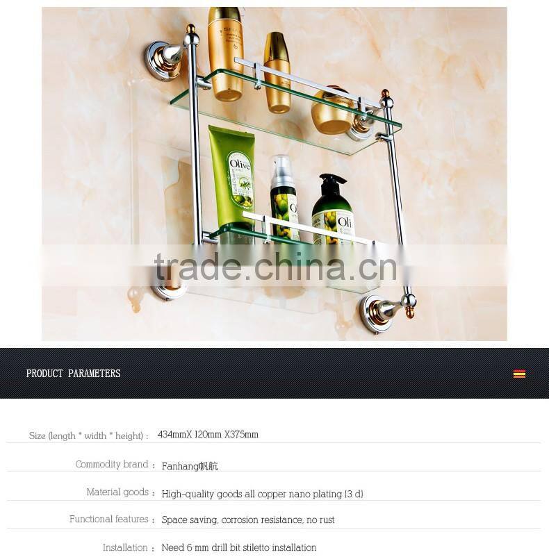80900 bathroom shelf towels for bathroom Double glass shelf hotel use toilet accessories