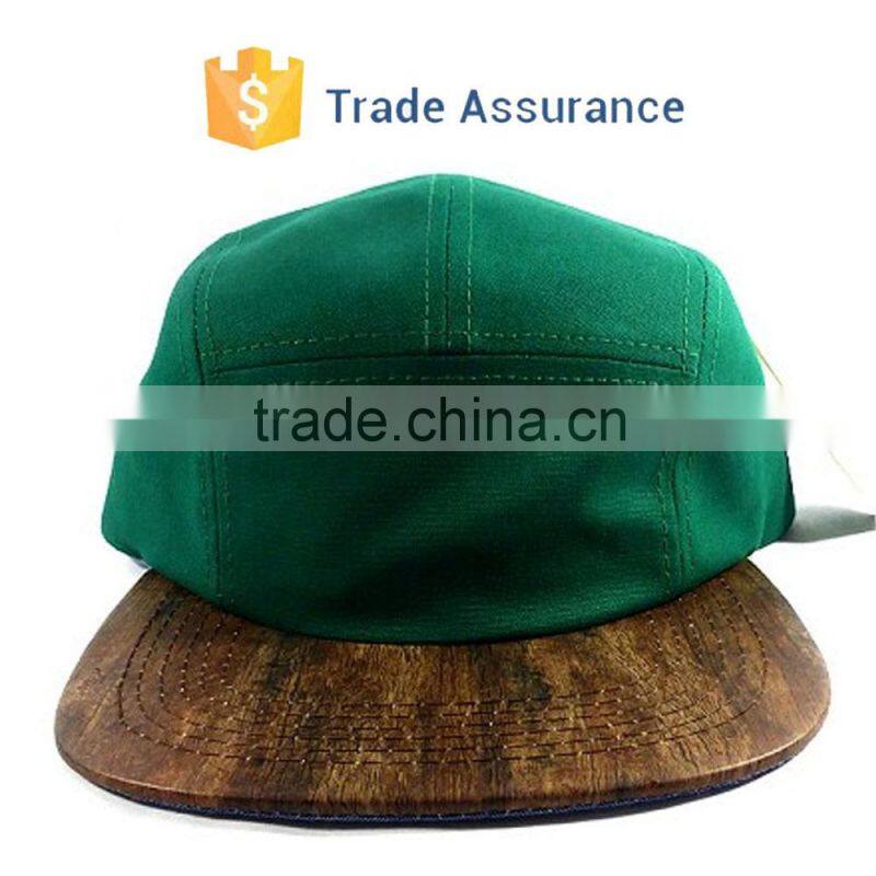Custom Wooden Brim 5 Panel Hat with 100% Cotton Fabric