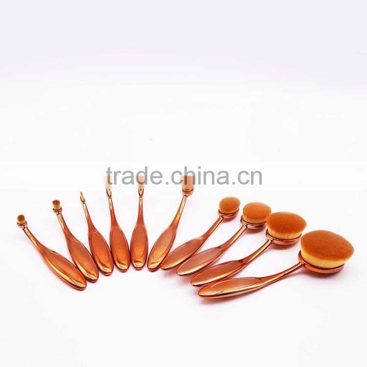 Professional cosmetic gold 10pcs makeup oval brush set with retail box