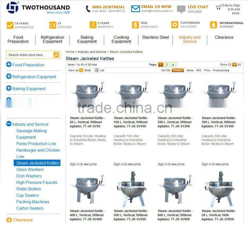 Gas Steam Jacketed Kettle - 500 liter , Stainless Steel 304