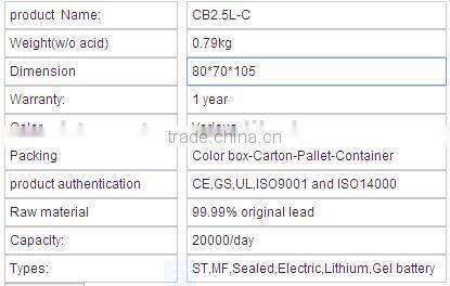 CB7-2A battery type for ST,MF,Sealed,Electric,Lithium,Car,Gel