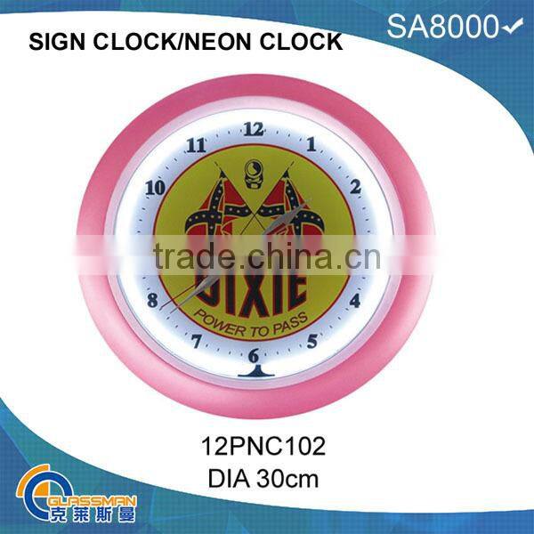 neon light wall clock with chromed shell