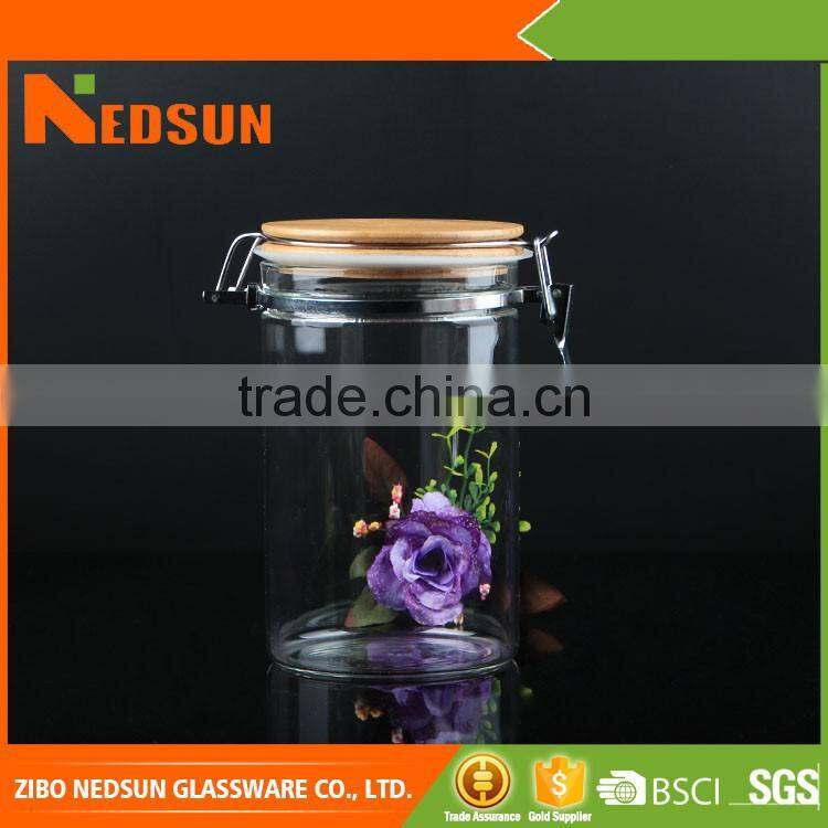 Hot selling high quality storage glass jar with wooden clip lid