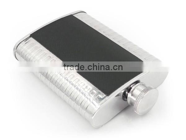 4 OZ flagon with black twill leather hip flask