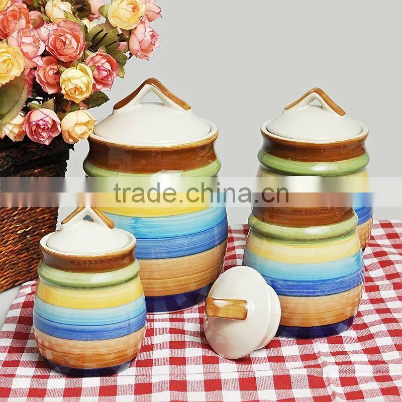 4pcs stoneware canister set with hand painted
