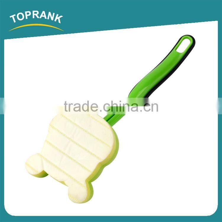 Toprank Top Selling Colorful Long Handle Cute Bear Shaped Kitchen Dish Washing Scouring Pad Soap Sponge Pad