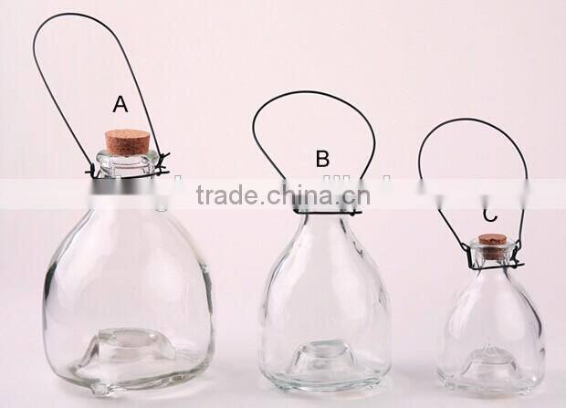 3pcs glass wasp trap with metal handle amd cork hanging glass bee catcher glassware