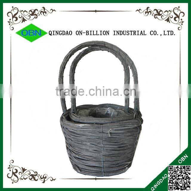 Woven rattan flower basket with handle