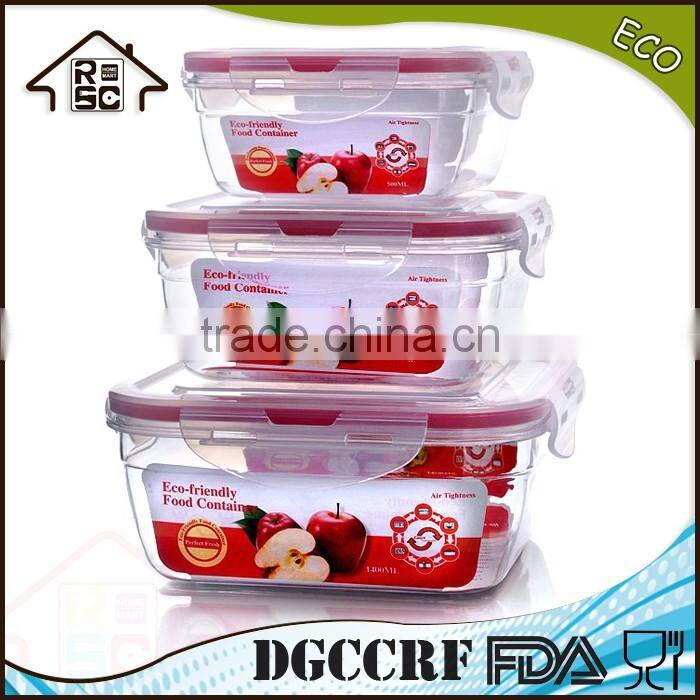 NBRSC plastic snap close airtight storage box 3pcs square food container set