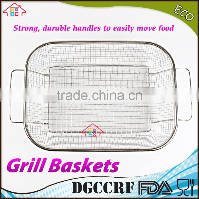 NBRSC BBQ Vegetable Stainless Steel Non-Stick Grill Basket Outdoor Cooking Grilling
