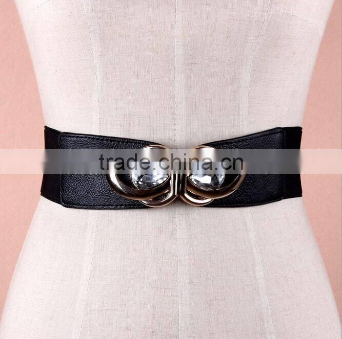 Wholesale teardrop crystal inlaid flower pattern alloy buckle sex women lady wide PU waist belt