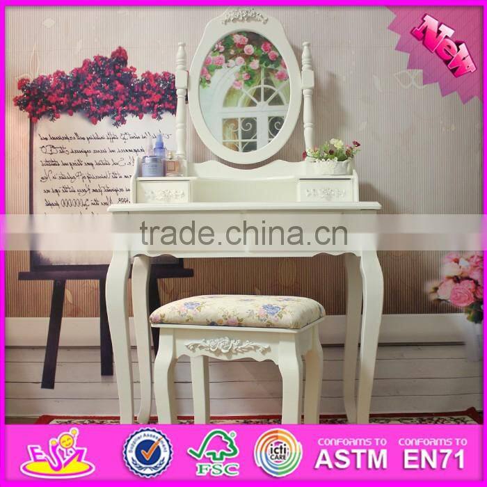 2016 wholesale fashionable white wooden makeup vanity table with mirror W08H060