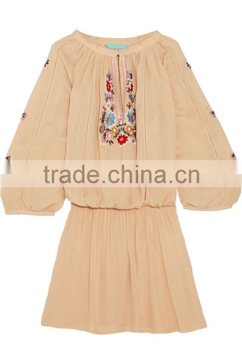 Boho Clothing Colorful Floral Embroidery Designs Mini Dress Swimwear Cover up 2016 HSD5839