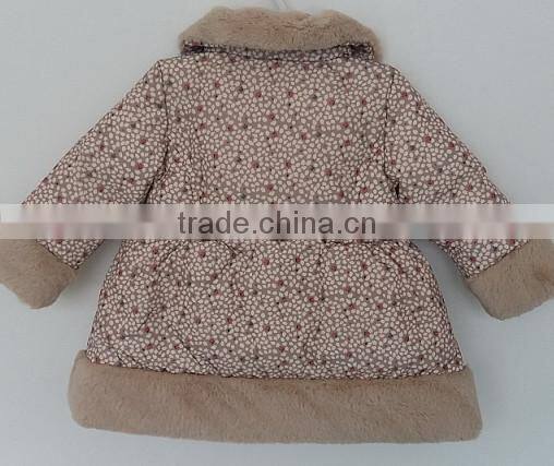 winter baby girl printed fur collar over coat