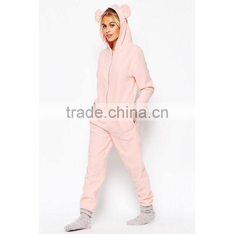 100%cotton warm fleece plain soft pink pig onesie pajamas