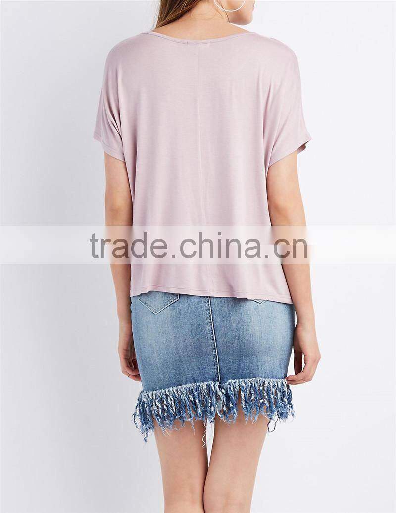 MGOO China Manufacturer Blank Organic Cotton T Shirts Woman Deep V Neck Batwing Sleeve T-shirt