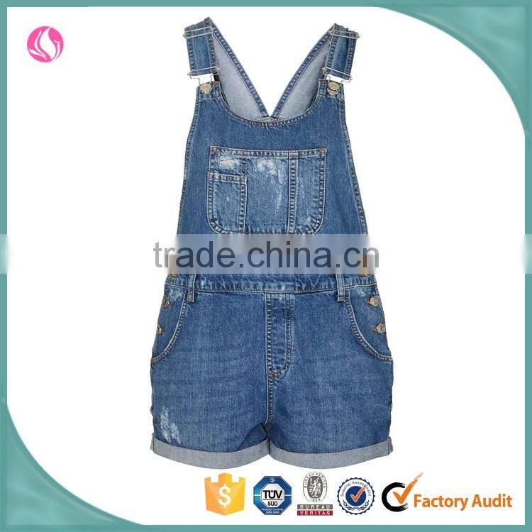 Wholesale OEM Girl denim dungarees blue playsuit jumpsuit jeans women