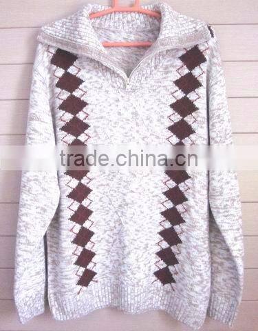 Zip collar neck jacquard style mens multi color sweater