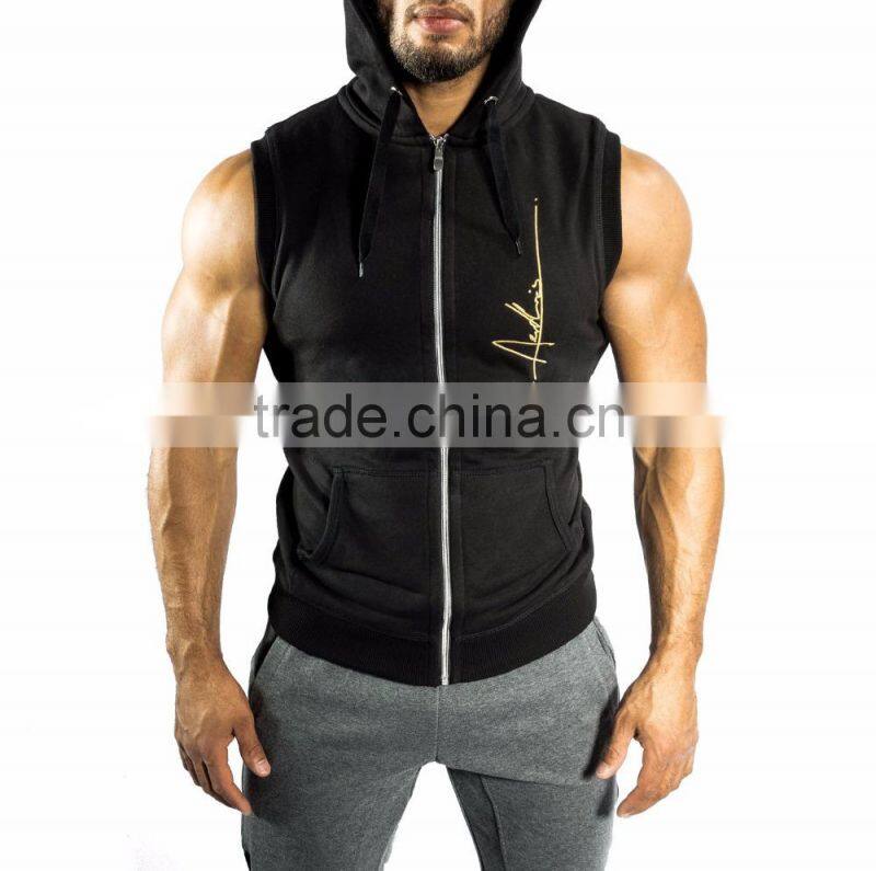 SLEEVELESS ZIP HOODIE,cheap sleeveless workout hoodies,blank mens sleeveless hoodie,