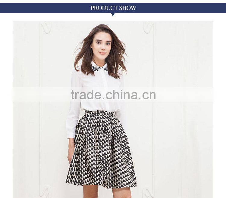 2015 Sweet Ladies White Chiffon Embroidery Women Shirts Design