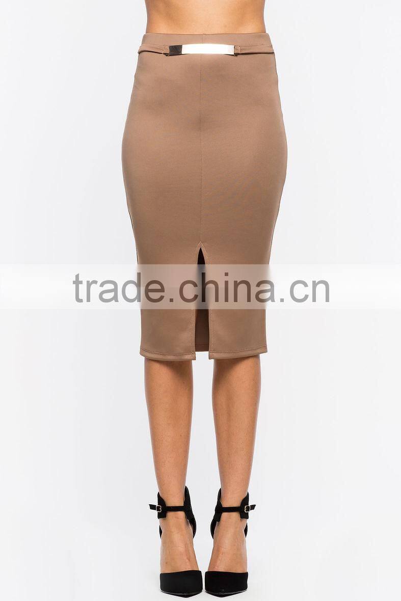 Elasticized waist bodycon fit pencil skirt ladies office skirt wholesale