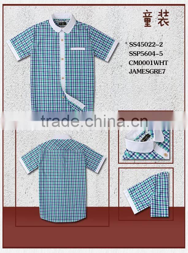 Mini Club collar summer short sleeve checked kids shirt for boys