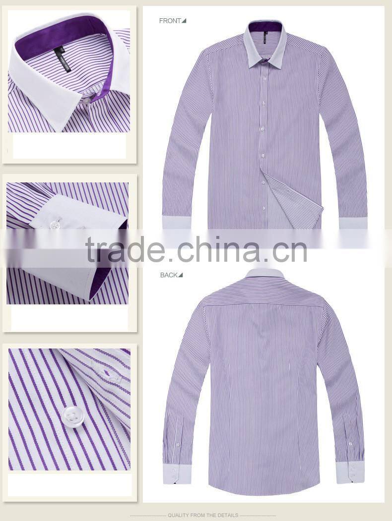 Classic high quaity striped mens matched different collar and cuff shirt for oem