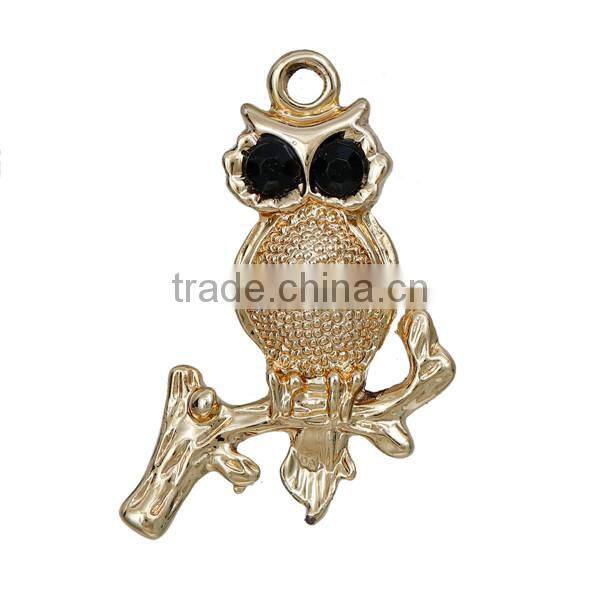 Halloween Owl Gold Plated Black Rhinestone Zinc Based Alloy Pendants