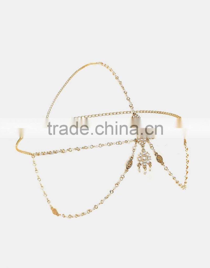 Wedding Bridal Pearl Bead Drop Rhinestone Head Chain Hair Jewelry Headpiece Headband