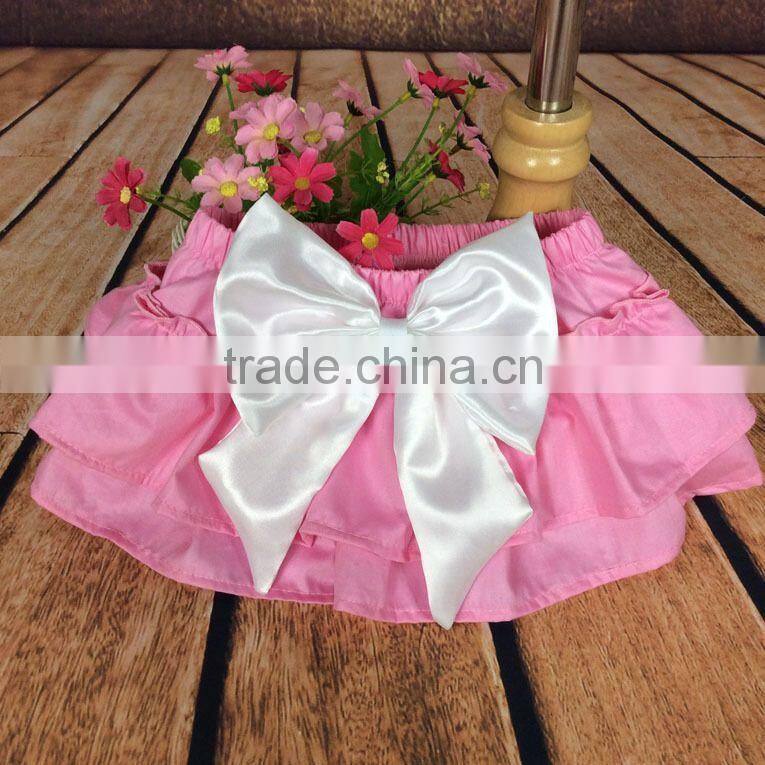 The newest design for baby girl ruffle raglan blue color elastic tutu divided skirt with big bowknot plain color adorable pants