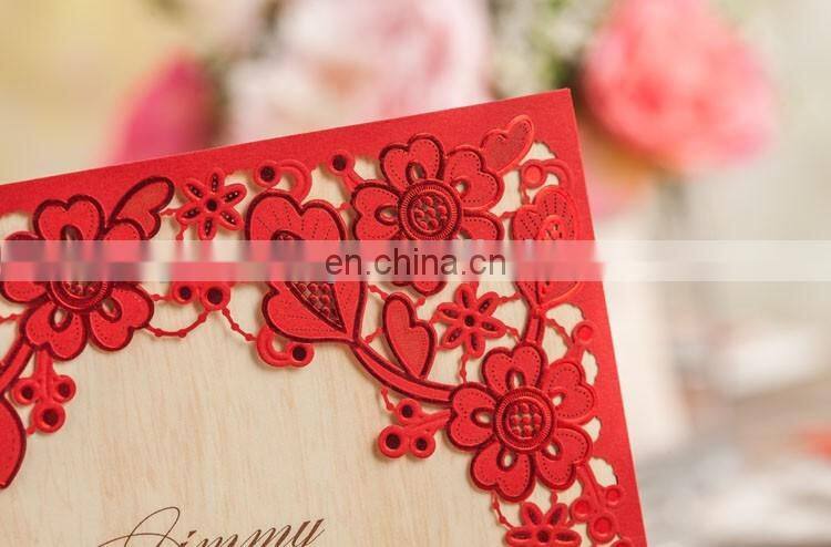 Creative 5280 Chinese Red Flower Laser Cut Wedding Invitation Cards
