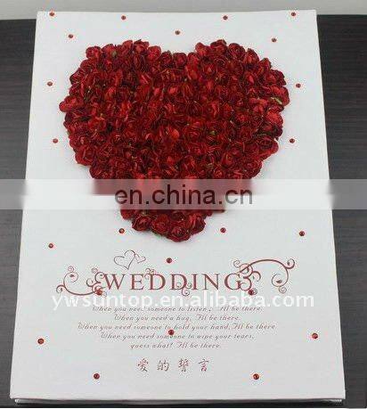 2015 cheap Novel heart design with rose decoration wedding guest book