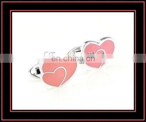 Lovers heart pink enamel quality gift cufflinks