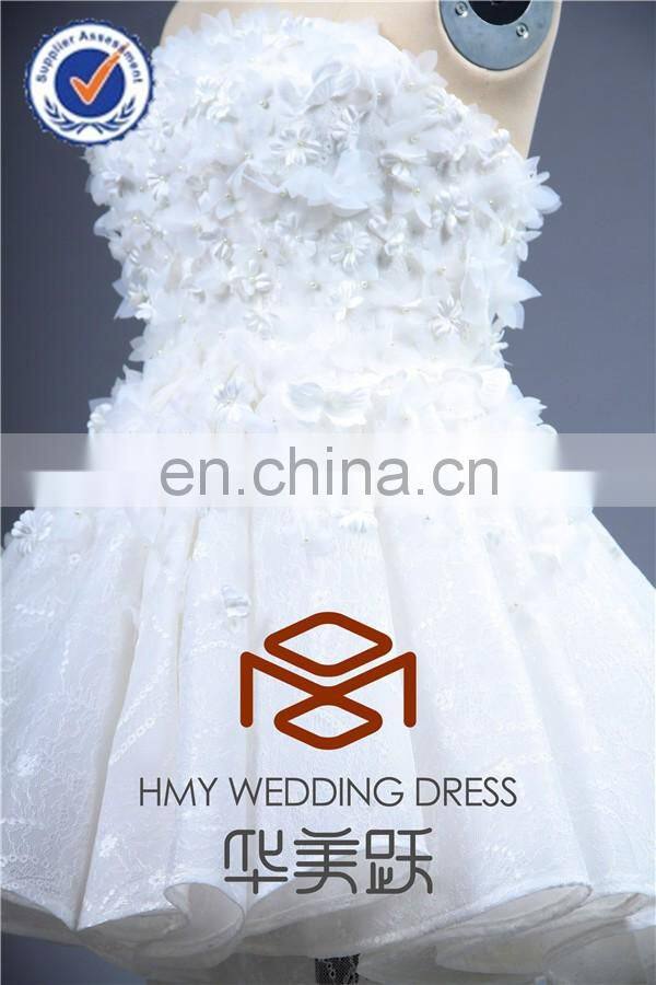 HMY-E0434 Strapless Full Handmade Flower Bodice Exquisite Lace Overlay Two Piece Designer Wedding Dress 2015