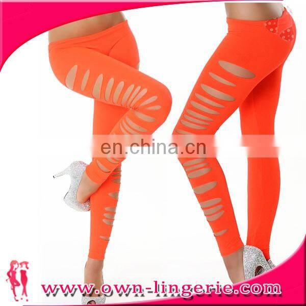 Fashion New Arrival Personality Punk Candy Color Broken Holes Sexy Stretch Soft Pants Legging