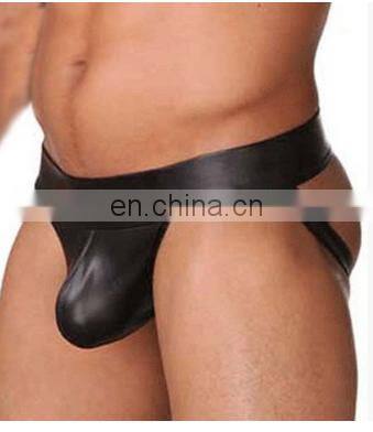 Men Sexy Trunks Thongs Beachwear Open Butt Underwear G-strings T-back Boxers Briefs Faux PU Leather Jockstrap Underpants Black