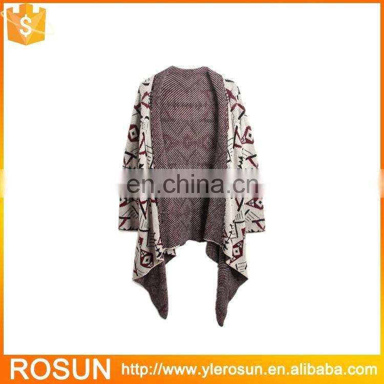 Acrylic Geometric Print Drape Long Knit Cardigan For Women