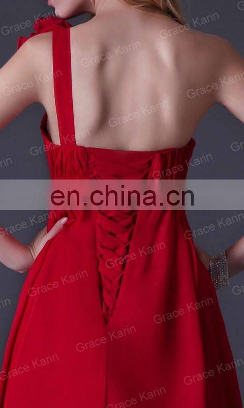 2015 Grace Karin Chiffon One Shoulder Short Red Bridesmaid Dress CL3476