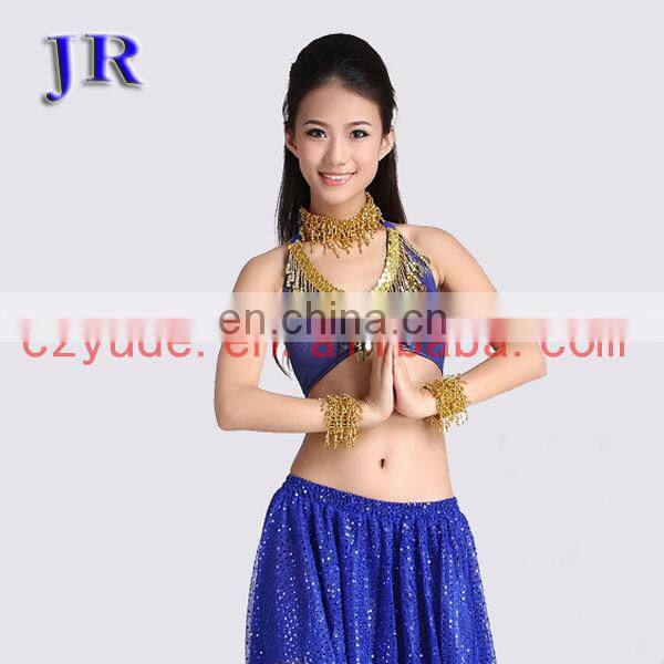 Sexy ice silk belly dance sequins beaded tassel tops with chest pad S-3002#