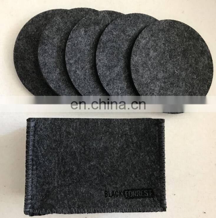 Custom felt cup coaster set with holder
