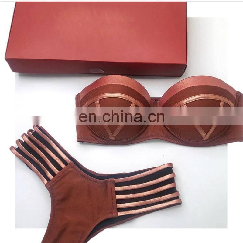2019 Sexy Bikini Red Swimwear Push Up Swimsuit Women Halter Biquini Padded Bathing Suit Gold Stamping Brazilian Bikini Set Thong