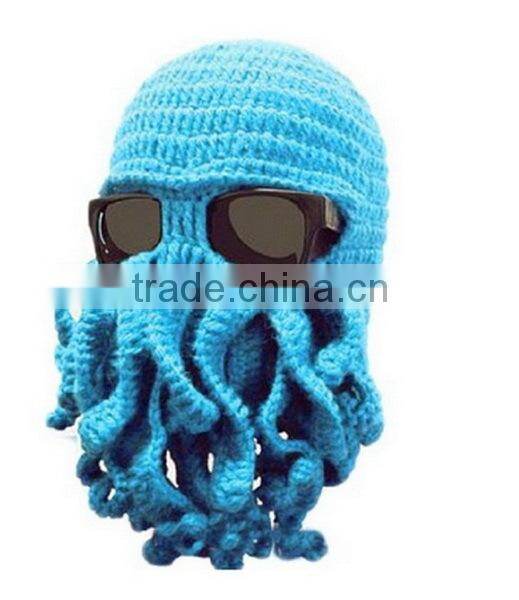 2014 Handmade Knitted Crochet Beard Hat Bicycle Mask Cap Octopus Cool Black SP055