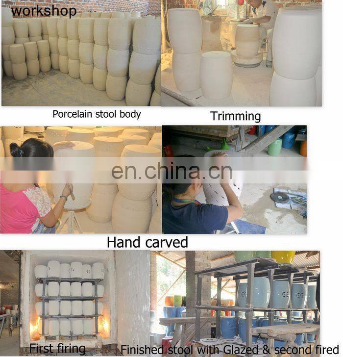 Beautiful Zig Zag Design Chinese Porcelain Painted Ceramic Stools