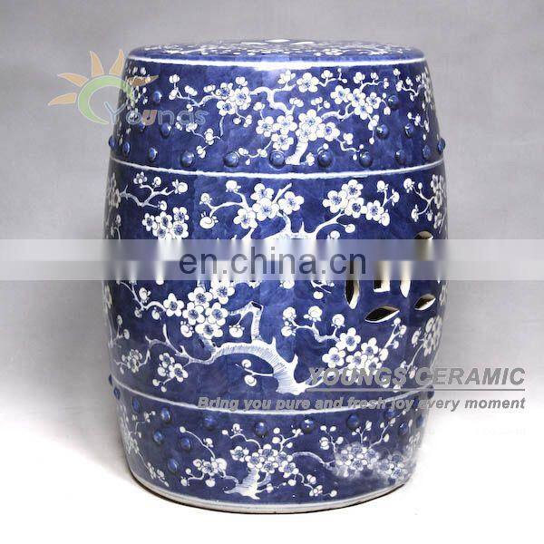 Antique Chinese HAND PAINTED Ceramic Stool Blue Garden Furniture