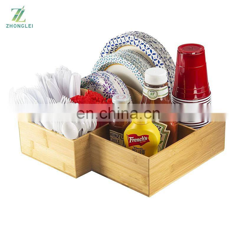 Bamboo Plate and Cutlery Organizer Large Kitchen Spoon, Fork, Knives and Cups Holder Tableware Dispenser